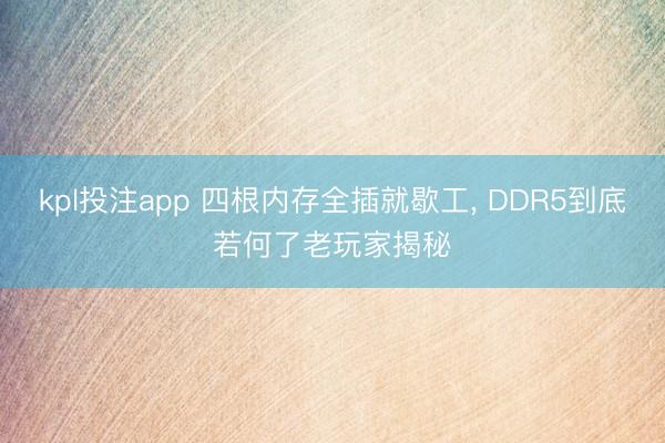 kpl投注app 四根内存全插就歇工, DDR5到底若何了老玩家揭秘