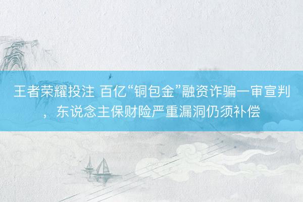 王者荣耀投注 百亿“铜包金”融资诈骗一审宣判，东说念主保财险严重漏洞仍须补偿