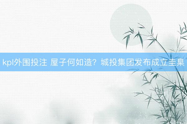 kpl外围投注 屋子何如造？城投集团发布成立圭臬
